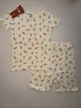 Vaenait Baby Bamboo Purple Flowers Short Sleeve Shorts Pajama Set 4-5 4T 5T